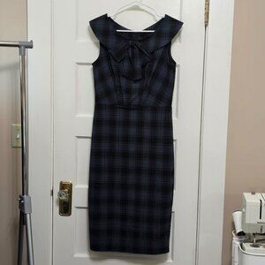RARE Stop Staring Emma Plaid wiggle dress/ Pencil dress with bow detail - L